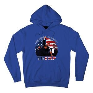 Donald Trump Fight Fist Shot 2024 God Bless President Trump Tall Hoodie