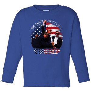 Donald Trump Fight Fist Shot 2024 God Bless President Trump Toddler Long Sleeve Shirt