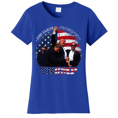 Donald Trump Fight Fist Shot 2024 God Bless President Trump Women's T-Shirt