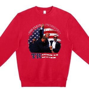 Donald Trump Fight Fist Shot 2024 God Bless President Trump Premium Crewneck Sweatshirt