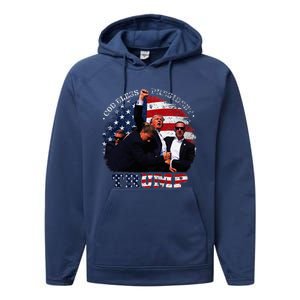 Donald Trump Fight Fist Shot 2024 God Bless President Trump Performance Fleece Hoodie