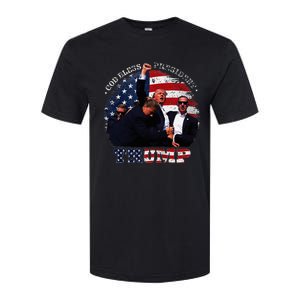 Donald Trump Fight Fist Shot 2024 God Bless President Trump Softstyle CVC T-Shirt