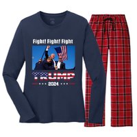 Donald Trump Fight Fighting Fighters Supporters Americans Women's Long Sleeve Flannel Pajama Set 