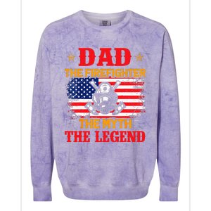 Dad The Firefighter The Myth The Legend American Flag USA Colorblast Crewneck Sweatshirt