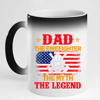 Dad The Firefighter The Myth The Legend American Flag USA 11oz Black Color Changing Mug