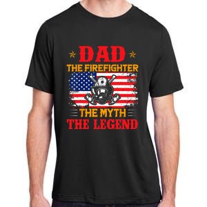 Dad The Firefighter The Myth The Legend American Flag USA Adult ChromaSoft Performance T-Shirt