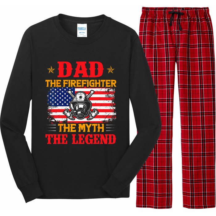 Dad The Firefighter The Myth The Legend American Flag USA Long Sleeve Pajama Set