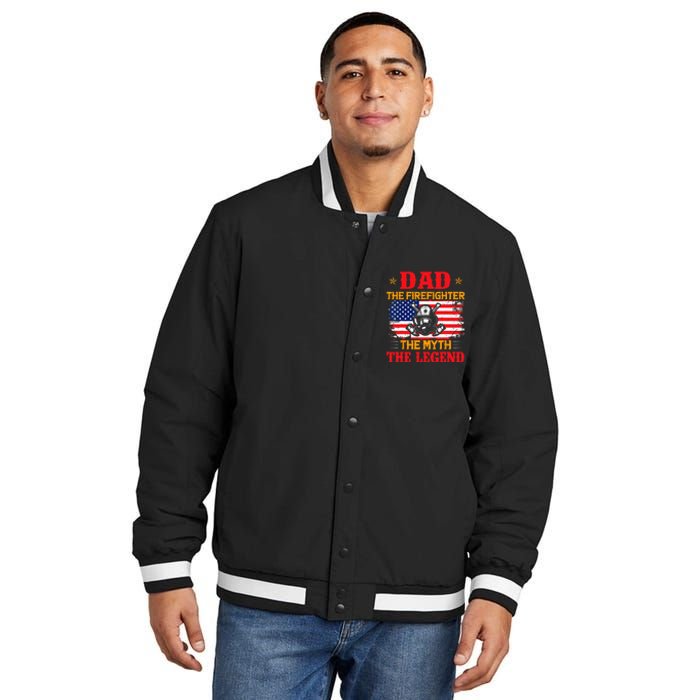 Dad The Firefighter The Myth The Legend American Flag USA Insulated Varsity Jacket