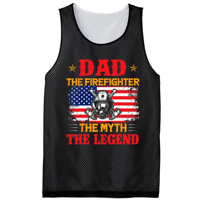 Dad The Firefighter The Myth The Legend American Flag USA Mesh Reversible Basketball Jersey Tank