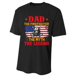 Dad The Firefighter The Myth The Legend American Flag USA Performance Sprint T-Shirt