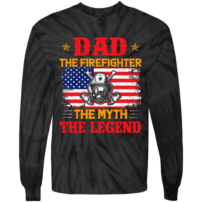 Dad The Firefighter The Myth The Legend American Flag USA Tie-Dye Long Sleeve Shirt