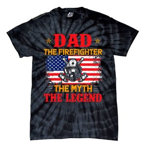 Dad The Firefighter The Myth The Legend American Flag USA Tie-Dye T-Shirt