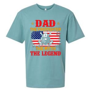 Dad The Firefighter The Myth The Legend American Flag USA Sueded Cloud Jersey T-Shirt