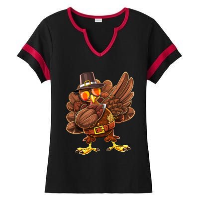 Dabbing Turkey Funny Thanksgiving Pilgrim Costume Gift Gift Ladies Halftime Notch Neck Tee