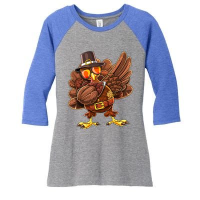 Dabbing Turkey Funny Thanksgiving Pilgrim Costume Gift Gift Women's Tri-Blend 3/4-Sleeve Raglan Shirt