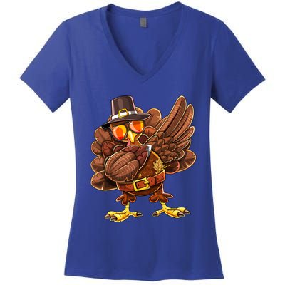 Dabbing Turkey Funny Thanksgiving Pilgrim Costume Gift Gift Women's V-Neck T-Shirt