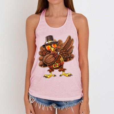 Dabbing Turkey Funny Thanksgiving Pilgrim Costume Gift Gift Women's Knotted Racerback Tank