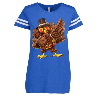 Dabbing Turkey Funny Thanksgiving Pilgrim Costume Gift Gift Enza Ladies Jersey Football T-Shirt