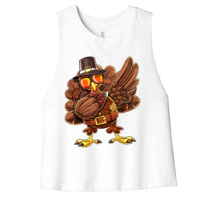 Dabbing Turkey Funny Thanksgiving Pilgrim Costume Gift Gift Women's Racerback Cropped Tank