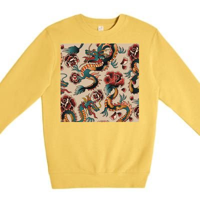 Dragon Tattoo Floral Pattern Premium Crewneck Sweatshirt