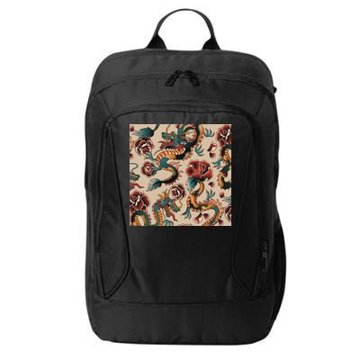 Dragon Tattoo Floral Pattern City Backpack