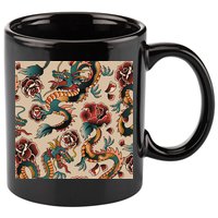 Dragon Tattoo Floral Pattern 11oz C Handle Ceramic Mug