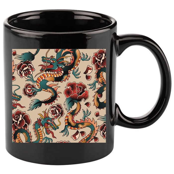 Dragon Tattoo Floral Pattern 11oz C Handle Ceramic Mug