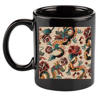 Dragon Tattoo Floral Pattern 11oz C Handle Ceramic Mug