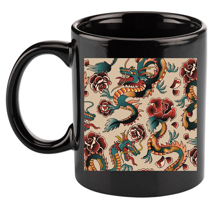 Dragon Tattoo Floral Pattern 11oz C Handle Ceramic Mug
