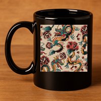 Dragon Tattoo Floral Pattern 11oz C Handle Ceramic Mug