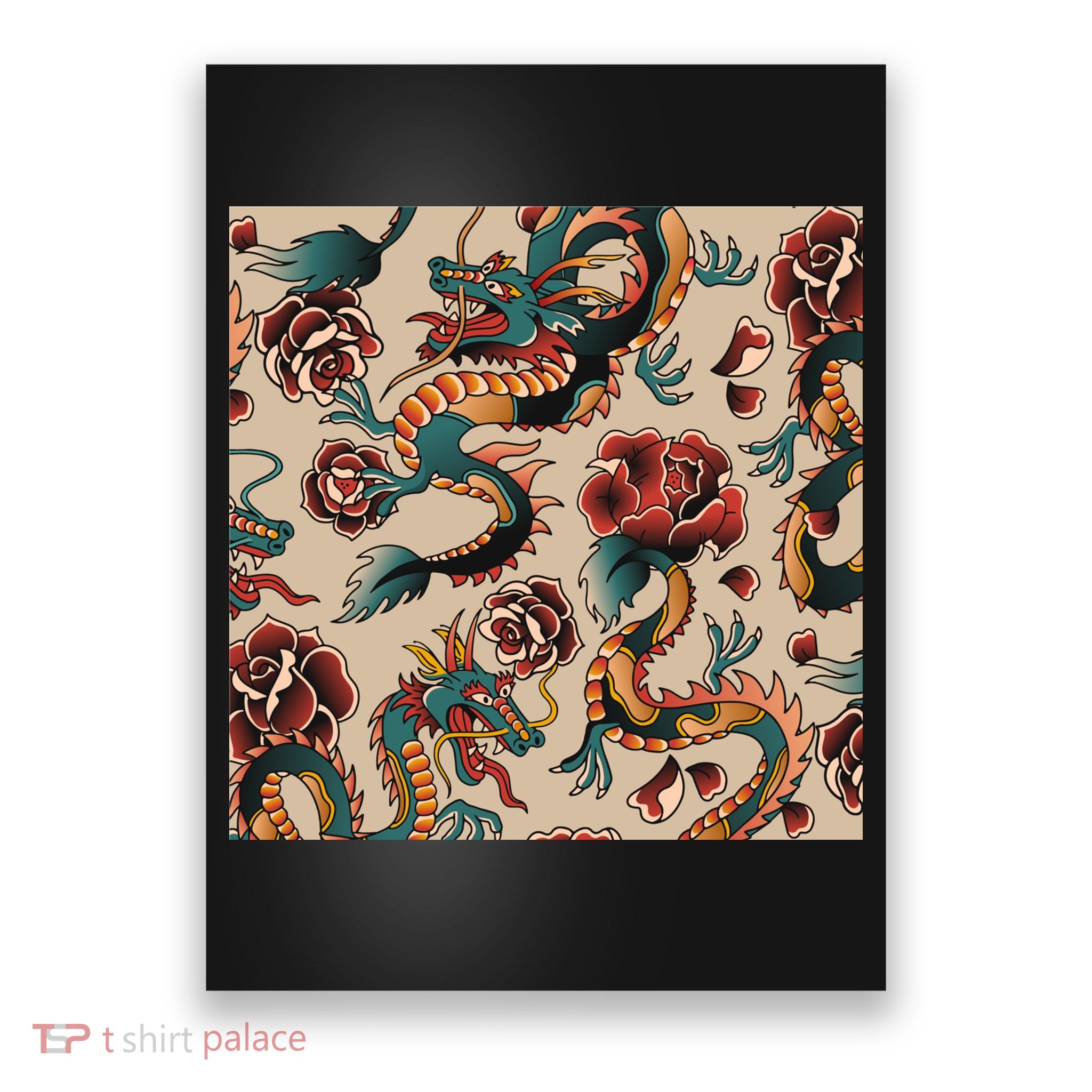 Dragon Tattoo Floral Pattern Poster