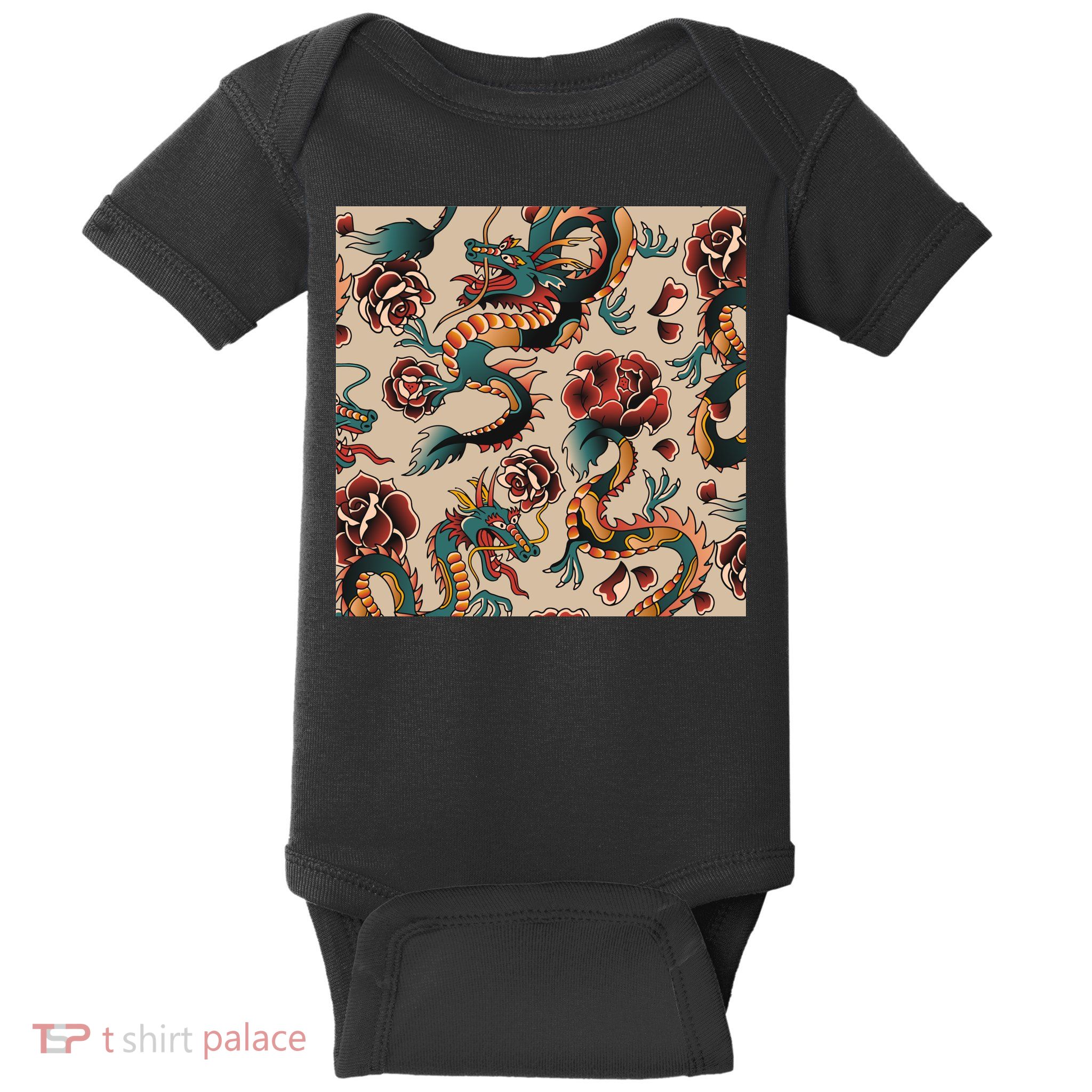 Dragon Tattoo Floral Pattern Baby Bodysuit