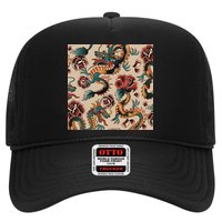 Dragon Tattoo Floral Pattern Trucker Hat