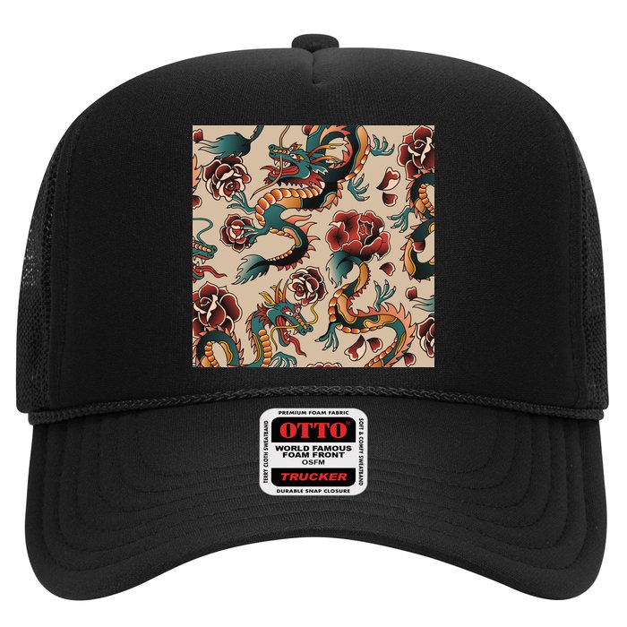 Dragon Tattoo Floral Pattern Trucker Hat