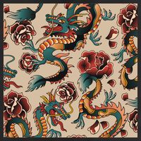 Dragon Tattoo Floral Pattern Trucker Hat