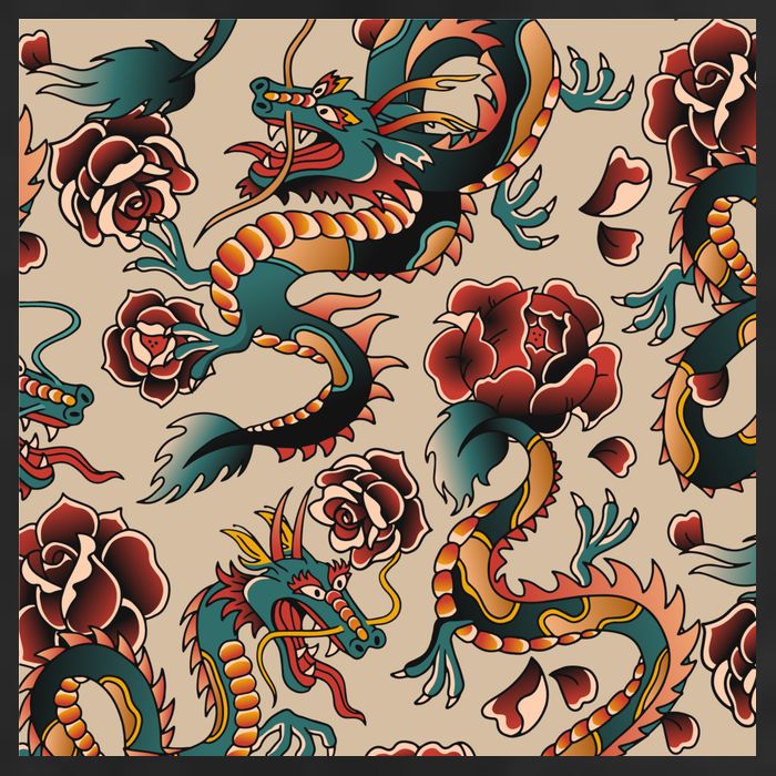 Dragon Tattoo Floral Pattern Trucker Hat
