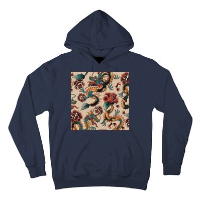 Dragon Tattoo Floral Pattern Hoodie