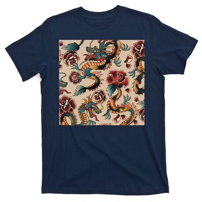 Dragon Tattoo Floral Pattern T-Shirt