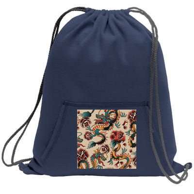 Dragon Tattoo Floral Pattern Sweatshirt Cinch Pack Bag