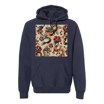 Dragon Tattoo Floral Pattern Premium Hoodie