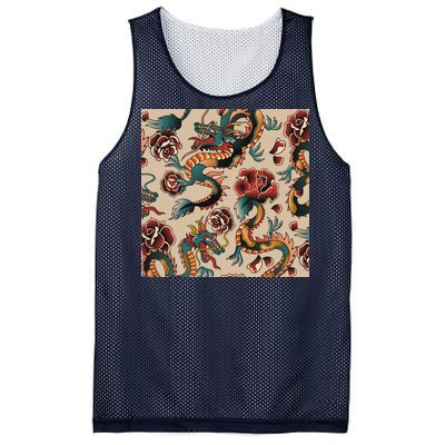 Dragon Tattoo Floral Pattern Mesh Reversible Basketball Jersey Tank