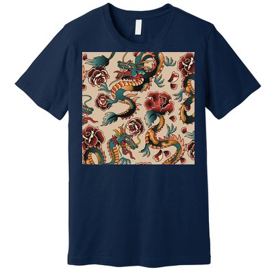 Dragon Tattoo Floral Pattern Premium T-Shirt