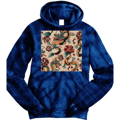 Dragon Tattoo Floral Pattern Tie Dye Hoodie