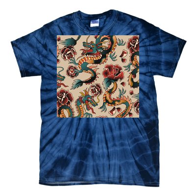 Dragon Tattoo Floral Pattern Tie-Dye T-Shirt