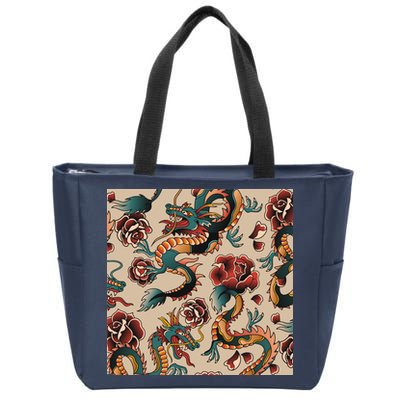 Dragon Tattoo Floral Pattern Zip Tote Bag