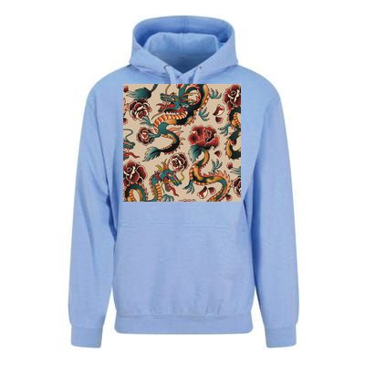 Dragon Tattoo Floral Pattern Unisex Surf Hoodie