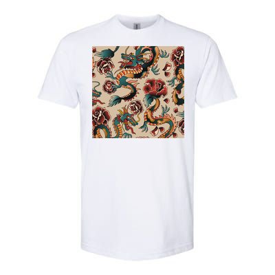 Dragon Tattoo Floral Pattern Softstyle CVC T-Shirt