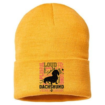 Dachshund Typography Funny Word Art Dog Lover  Gift Sustainable Knit Beanie