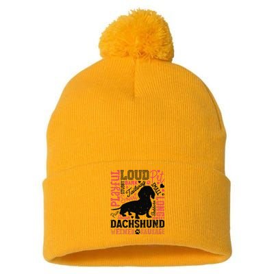 Dachshund Typography Funny Word Art Dog Lover  Gift Pom Pom 12in Knit Beanie