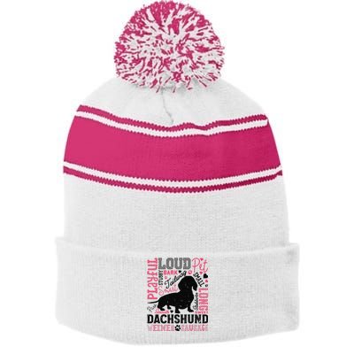 Dachshund Typography Funny Word Art Dog Lover  Gift Stripe Pom Pom Beanie